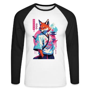 Kitsune Samurai Fox Aesthetic Vaporwave Style - Unisex Long Sleeve Baseball T-Shirt - white/black - Front - Nik (191cm)