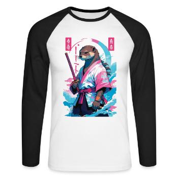 Samouraï Loutre Esthétique Vaporwave Style Asiatique - T-shirt baseball manches longues Homme - blanc/noir - Devant - Nik (191cm)