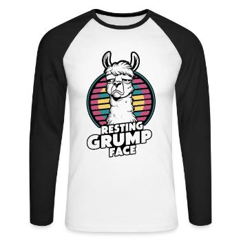 Resting Grump Face Llama Humor Retro Style - Unisex Long Sleeve Baseball T-Shirt - white/black - Front - Nik (191cm)