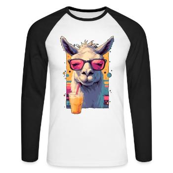 Cool Llama Resting Grump Face Funny Retro Design - Unisex Long Sleeve Baseball T-Shirt - white/black - Front - Nik (191cm)