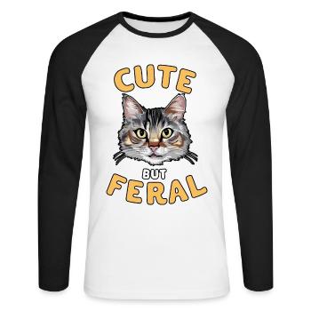 Niedliche, aber wilde Katze Lustiges Tierdesign - Unisex Baseballshirt langarm - Weiß/Schwarz - Vorne - Nik (191cm)