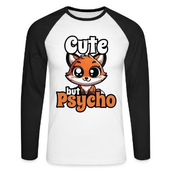 Niedlicher, aber psycho Fuchs Entzückendes Kawaii Tierdesign - Unisex Baseballshirt langarm - Weiß/Schwarz - Vorne - Nik (191cm)