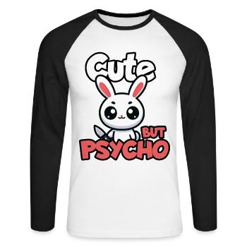 Niedliches, aber psycho-Kaninchen Entzückendes Kawaii-Tier - Unisex Baseballshirt langarm - Weiß/Schwarz - Vorne - Nik (191cm)