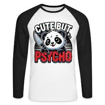 Mignon Mais Psycho Panda Adorable Animal Kawaii - T-shirt baseball manches longues Homme - blanc/noir - Devant - Nik (191cm)