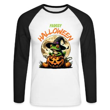 Halloween Frog Witch Pumpkin Full Moon Funny - Unisex Long Sleeve Baseball T-Shirt - white/black - Front - Nik (191cm)