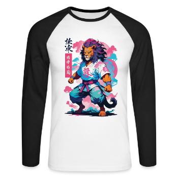 Samouraï Lion Esthétique Vaporwave Style Japon Art - T-shirt baseball manches longues Homme - blanc/noir - Devant - Nik (191cm)