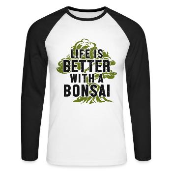 La vie est meilleure avec un bonsaï Penjing d’intérieur - T-shirt baseball manches longues Homme - blanc/noir - Devant - Nik (191cm)