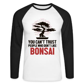Je ne peux pas faire confiance aux gens qui n’aiment pas le bonsaï - T-shirt baseball manches longues Homme - blanc/noir - Devant - Nik (191cm)