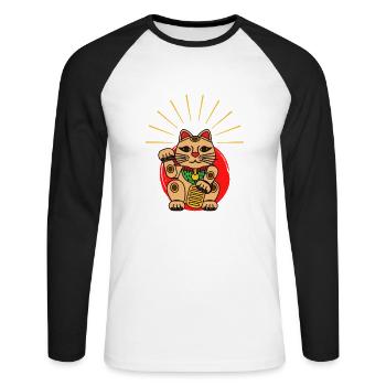 Japan Glückskatze Kawaii Neko - Unisex Baseballshirt langarm - Weiß/Schwarz - Vorne - Nik (191cm)