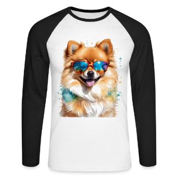 Lunettes de soleil poméranienne Poméranie Dog Print - T-shirt baseball manches longues Homme - blanc/noir - Devant - Nik (191cm)