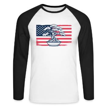 Bonsai American Flag Indoor Bonsai Bonsai Schalen - Unisex Baseballshirt langarm - Weiß/Schwarz - Vorne - Nik (191cm)