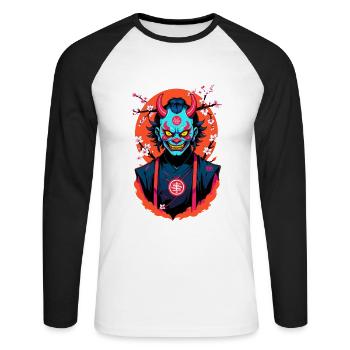 Oni Samouraï Vaporwave Esthétique Japon Culture - T-shirt baseball manches longues Homme - blanc/noir - Devant - Nik (191cm)