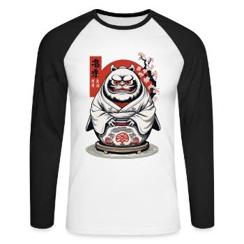 Japanischer Daruma Ästhetik Yokai Vintage - Unisex Baseballshirt langarm - Weiß/Schwarz - Vorne - Nik (191cm)