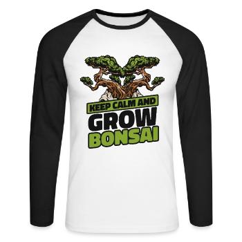 Restez calme et cultivez des pots de bonsaï Penjing - T-shirt baseball manches longues Homme - blanc/noir - Devant - Nik (191cm)