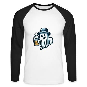Boozing Ghost Lustiger Halloween Party Bier - Unisex Baseballshirt langarm - Weiß/Schwarz - Vorne - Nik (191cm)