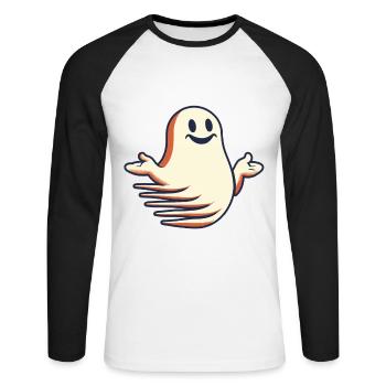 Funny Vintage Ghost Knows Nothing Halloween - Unisex Long Sleeve Baseball T-Shirt - white/black - Front - Nik (191cm)