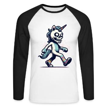 Zombie Einhorn Undead Mystical Creature - Unisex Baseballshirt langarm - Weiß/Schwarz - Vorne - Nik (191cm)