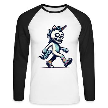 Zombie Unicorn Undead Mystical Creature - Unisex Baseballshirt langarm - Weiß/Schwarz - Vorne - Nik (191cm)