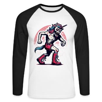Zombie Licorne Mort-vivant Créature mystique - T-shirt baseball manches longues Homme - blanc/noir - Devant - Nik (191cm)