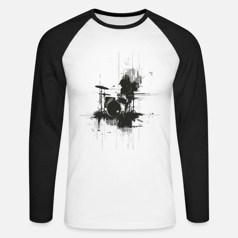 Drumkit Zeichnung - Unisex Baseballshirt langarm - Weiß/Schwarz