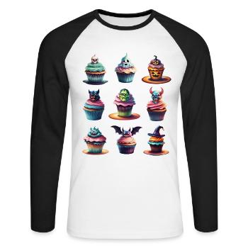 Halloween Cupcakes. - Unisex Long Sleeve Baseball T-Shirt - white/black - Front - Nik (191cm)