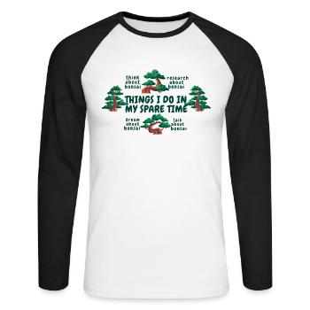 Dinge, die ich in meiner Freizeit mache Bonsai Töpfe Penjing - Unisex Baseballshirt langarm - Weiß/Schwarz - Vorne - Nik (191cm)