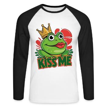 Drôle de grenouille verte embrasse-moi - T-shirt baseball manches longues Homme - blanc/noir - Devant - Nik (191cm)