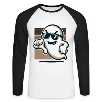 Cool Ghost Gives Thumbs Down Funny Halloween - Unisex Long Sleeve Baseball T-Shirt - white/black - Front - Nik (191cm)