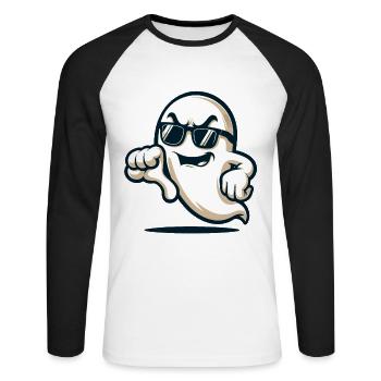 Cool Ghost Gives Thumbs Down Funny Halloween - Unisex Long Sleeve Baseball T-Shirt - white/black - Front - Nik (191cm)