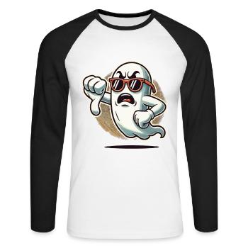 Cool Ghost gives thumbs down Halloween ghost - Unisex Long Sleeve Baseball T-Shirt - white/black - Front - Nik (191cm)