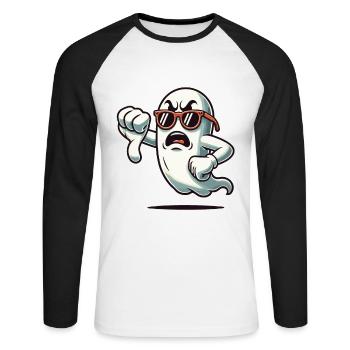 Cool Ghost Gives Thumbs Down Funny Halloween - Unisex Long Sleeve Baseball T-Shirt - white/black - Front - Nik (191cm)