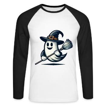 Lustiger Hexengeist Hexenbesen Halloween Spaß - Unisex Baseballshirt langarm - Weiß/Schwarz - Vorne - Nik (191cm)