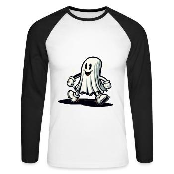 Funny Vintage Ghost Retro Art Style Halloween - Unisex Baseballshirt langarm - Weiß/Schwarz - Vorne - Nik (191cm)