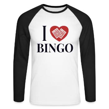 I love Bingo Daubers Professional Caller Bingo - Unisex Long Sleeve Baseball T-Shirt - white/black - Front - Nik (191cm)