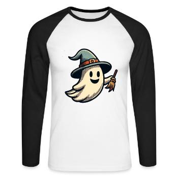 Funny Witch Ghost Witch Broom Halloween Party - Unisex Long Sleeve Baseball T-Shirt - white/black - Front - Nik (191cm)