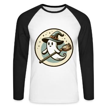 Funny Witch Spirit Witch Broom Vintage Art Style - Unisex Long Sleeve Baseball T-Shirt - white/black - Front - Nik (191cm)