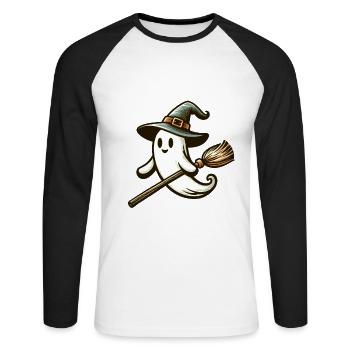 Lustiger Hexengeist Hexenbesen Vintage Kunststil - Unisex Baseballshirt langarm - Weiß/Schwarz - Vorne - Nik (191cm)