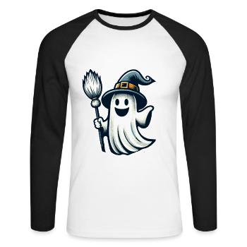 Lustige Hexengeist Hexenbesen Vintage Kunststil - Unisex Baseballshirt langarm - Weiß/Schwarz - Vorne - Nik (191cm)