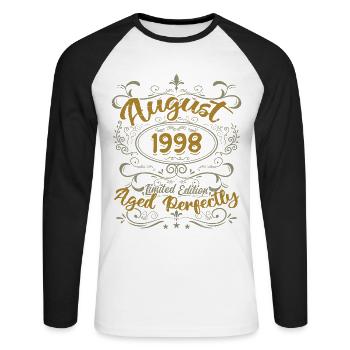 Août 1998 Août Cadeau Anniversaire 1998 Août 1998 - T-shirt baseball manches longues Homme - blanc/noir - Devant - Nik (191cm)
