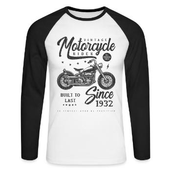 Moto Vintage Motards Moto Anniversaire 1932 - T-shirt baseball manches longues Homme - blanc/noir - Devant - Nik (191cm)