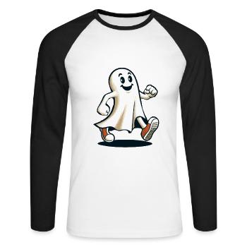 Drôle Vintage Fantôme Rétro Art Style Halloween - T-shirt baseball manches longues Homme - blanc/noir - Devant - Nik (191cm)