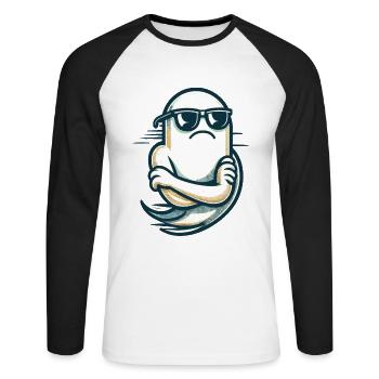 Cool Ghost Vintage Art Style Funny Halloween - Unisex Long Sleeve Baseball T-Shirt - white/black - Front - Nik (191cm)