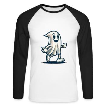Drôle Vintage Fantôme Rétro Art Style Halloween - T-shirt baseball manches longues Homme - blanc/noir - Devant - Nik (191cm)