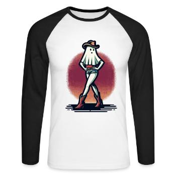 Drôle Cowboy Fille Fantôme Cowboy Chapeau Bottes - T-shirt baseball manches longues Homme - blanc/noir - Devant - Nik (191cm)