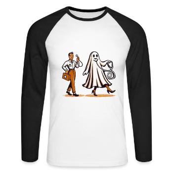 Drôle Docteur Infirmière Halloween Fantôme - T-shirt baseball manches longues Homme - blanc/noir - Devant - Nik (191cm)