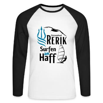 Rerik-Surfen am Haff-Ostseebad Rerik-Salzhaff - Unisex Baseballshirt langarm - Weiß/Schwarz - Vorne - Nik (191cm)