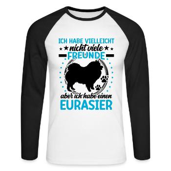 Eurasier est mon ami le Spitz Eurasien - T-shirt baseball manches longues Homme - blanc/noir - Devant - Nik (191cm)
