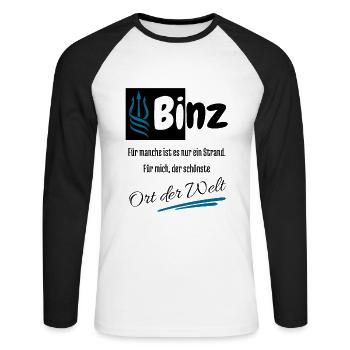 Binz für mich der schönste Ort der Welt- Rügen - Unisex Baseballshirt langarm - Weiß/Schwarz - Vorne - Nik (191cm)