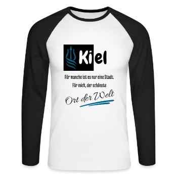Pour moi, Kiel est la plus belle ville hanséatique du monde - T-shirt baseball manches longues Homme - blanc/noir - Devant - Nik (191cm)