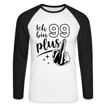 Ich bin 99 plus 1, Mittelfinger 100. Geburtstag - Unisex Baseballshirt langarm - Weiß/Schwarz - Vorne - Nik (191cm)